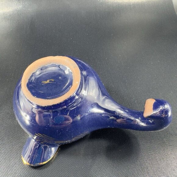 Vintage Pottery RedWare Pitcher Gravy Boat W Handle Hand Painted Cobalt Blue VTG - Picture 12 of 15